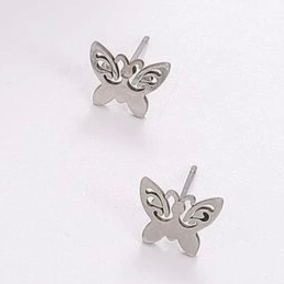 “Curlicue Butterfly” Coil Spiral Swirl Loop Twist Scroll Ringlet Mini Steel Stud - Picture 5 of 16